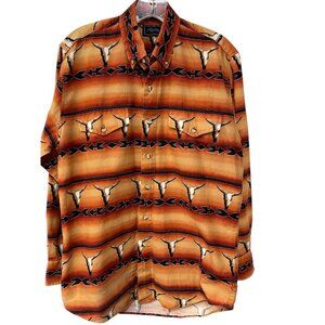 Roper Western Men's Multi Colored Sz M Bull Head Long Sleeve Shirt 15 1/2 33